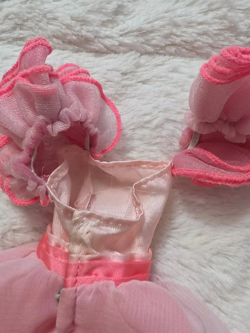Vintage Fashion Doll Pink Dress Gown Ruffle Sleeves Metal Snaps
